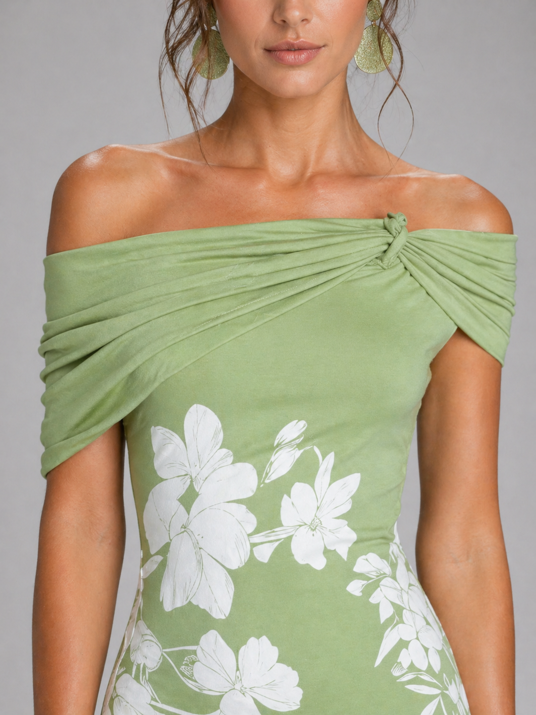 Women’s Off-Shoulder Floral Midi Dress with Draped