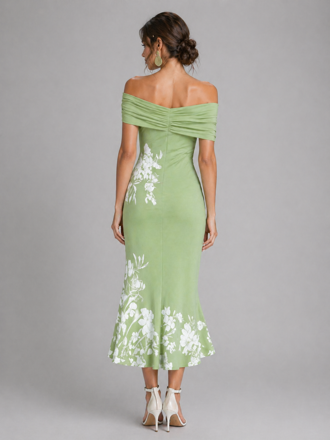 Women’s Off-Shoulder Floral Midi Dress with Draped