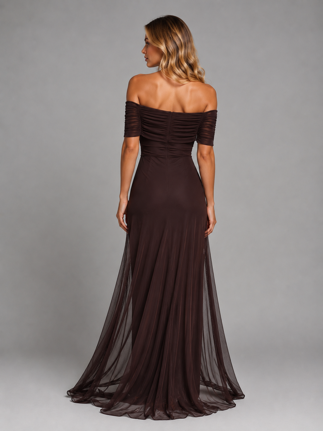 Women's Off-Shoulder Maxi Dress with Flowing Overlay