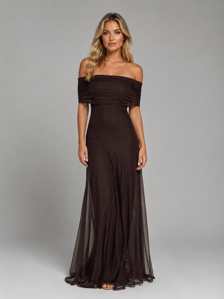 Women's Off-Shoulder Maxi Dress with Flowing Overlay