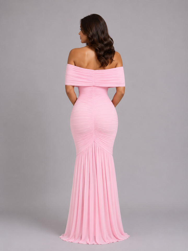 Women’s Off-Shoulder Maxi Dress with Sculpted Fit
