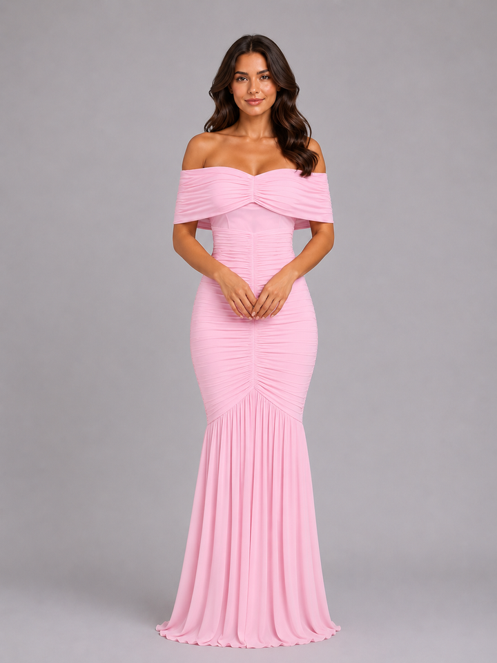 Women’s Off-Shoulder Maxi Dress with Sculpted Fit