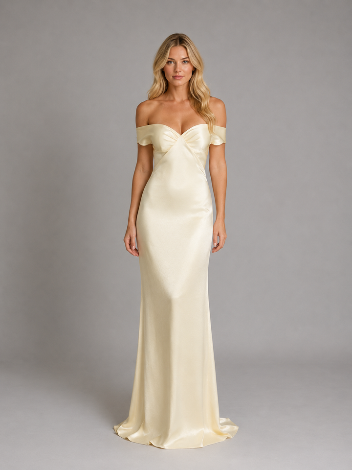 Women’s Off-Shoulder Maxi Dress with Soft Sheen