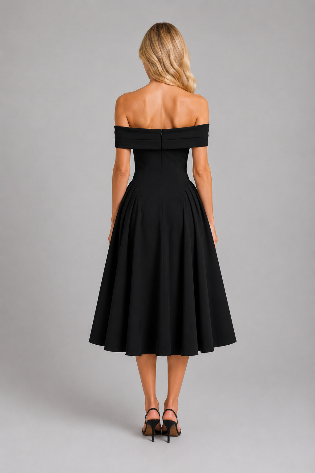 Women’s Off-Shoulder Midi Dress with Pleated Details