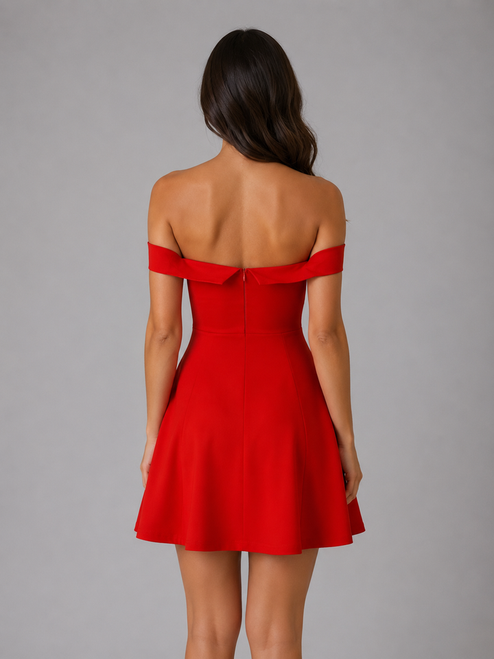 Women’s Off-Shoulder Mini Dress with Sculpted Bodice