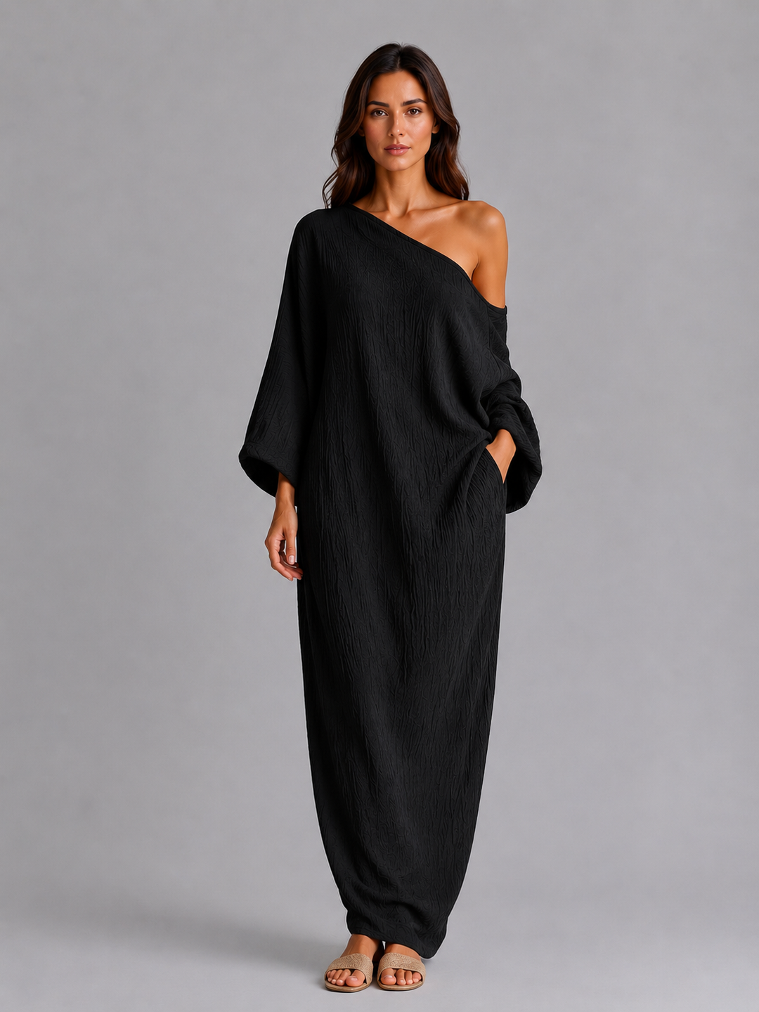 Women’s One-Shoulder Maxi Dress with Draped Silhouette