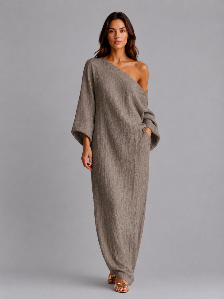 Women’s One-Shoulder Maxi Dress with Draped Silhouette