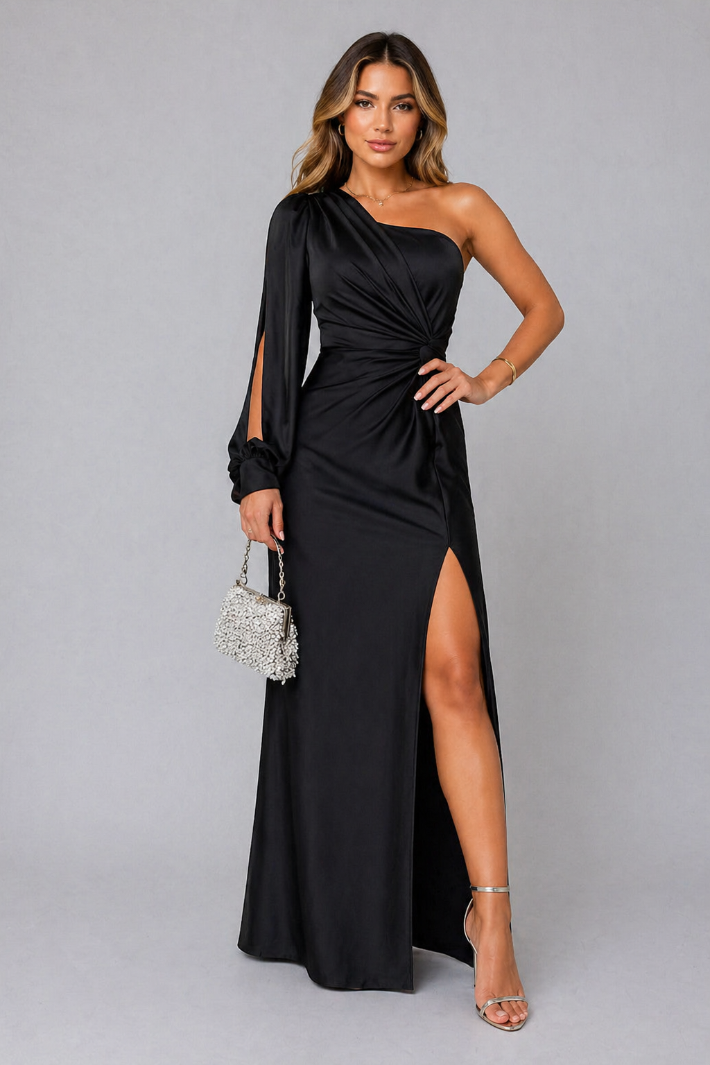 Women’s One-Shoulder Maxi Dress with Draped Silhouette