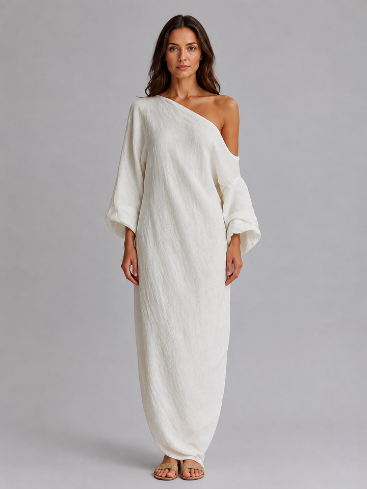 Women’s One-Shoulder Maxi Dress with Draped Silhouette