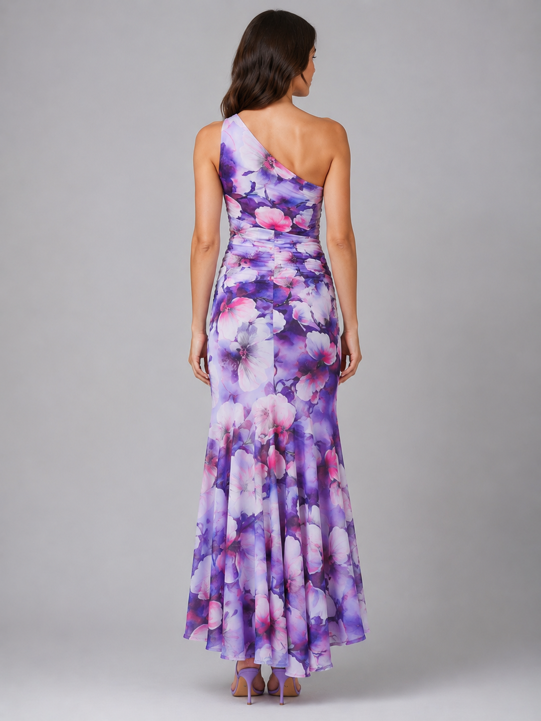 Women’s One Shoulder Maxi Dress with Flowers