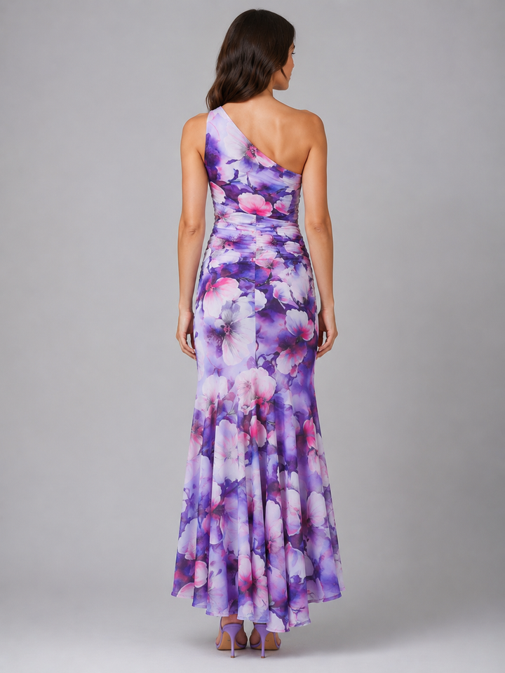 Women’s One Shoulder Maxi Dress with Flowers
