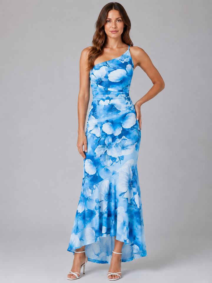 Women’s One Shoulder Maxi Dress with Flowers