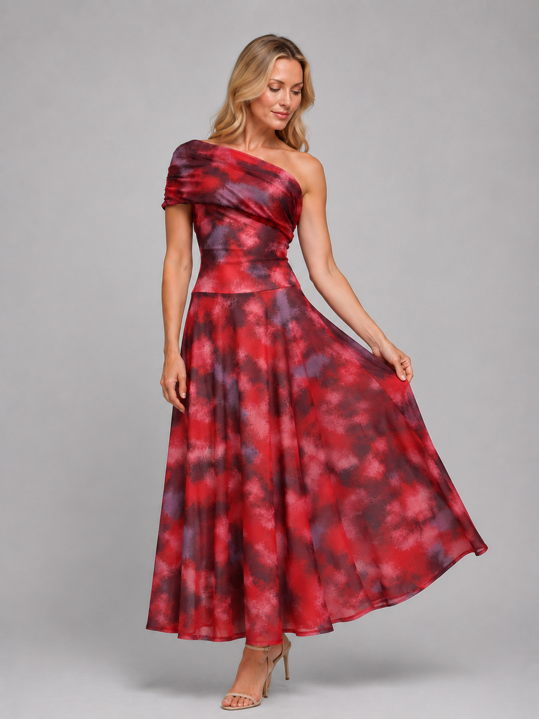 Women’s One-Shoulder Maxi Dress with Print