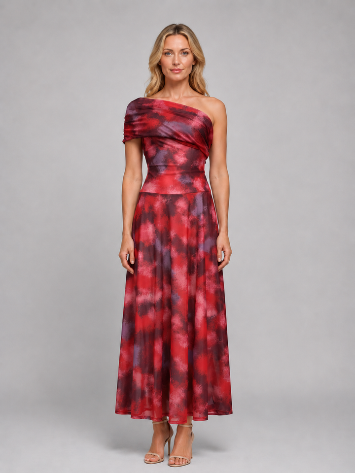 Women’s One-Shoulder Maxi Dress with Print