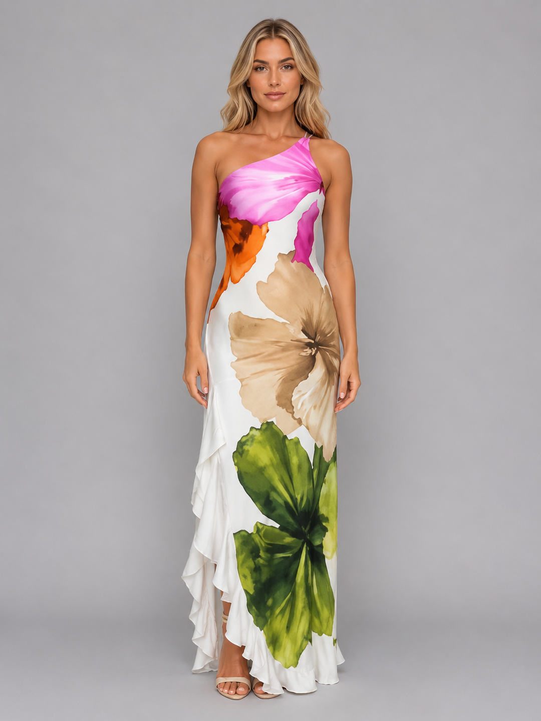 Women’s One-Shoulder Maxi Dress with Ruffle Hem