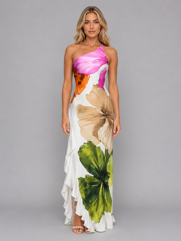 Women’s One-Shoulder Maxi Dress with Ruffle Hem
