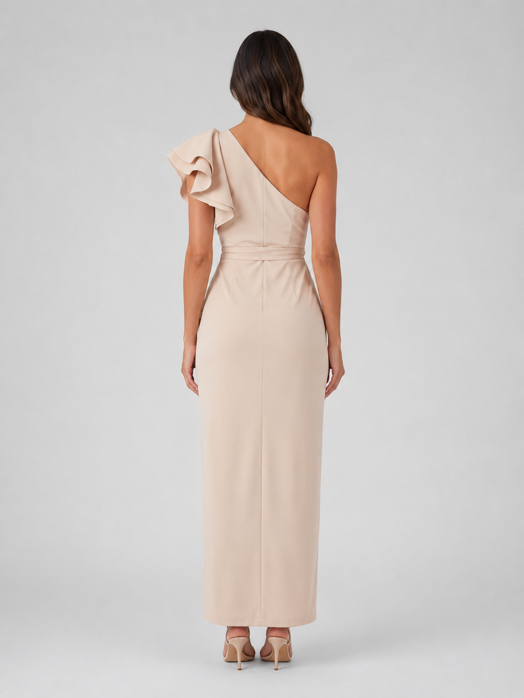 Women's One-Shoulder Midi Dress with Ruffle Detail
