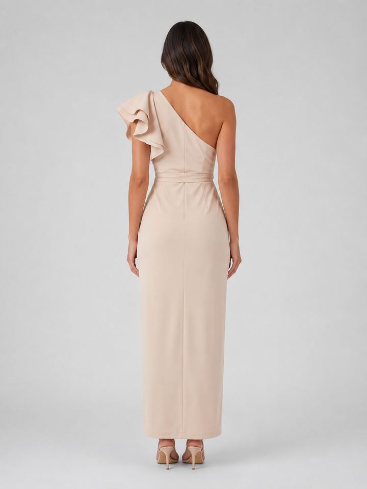 Women's One-Shoulder Midi Dress with Ruffle Detail