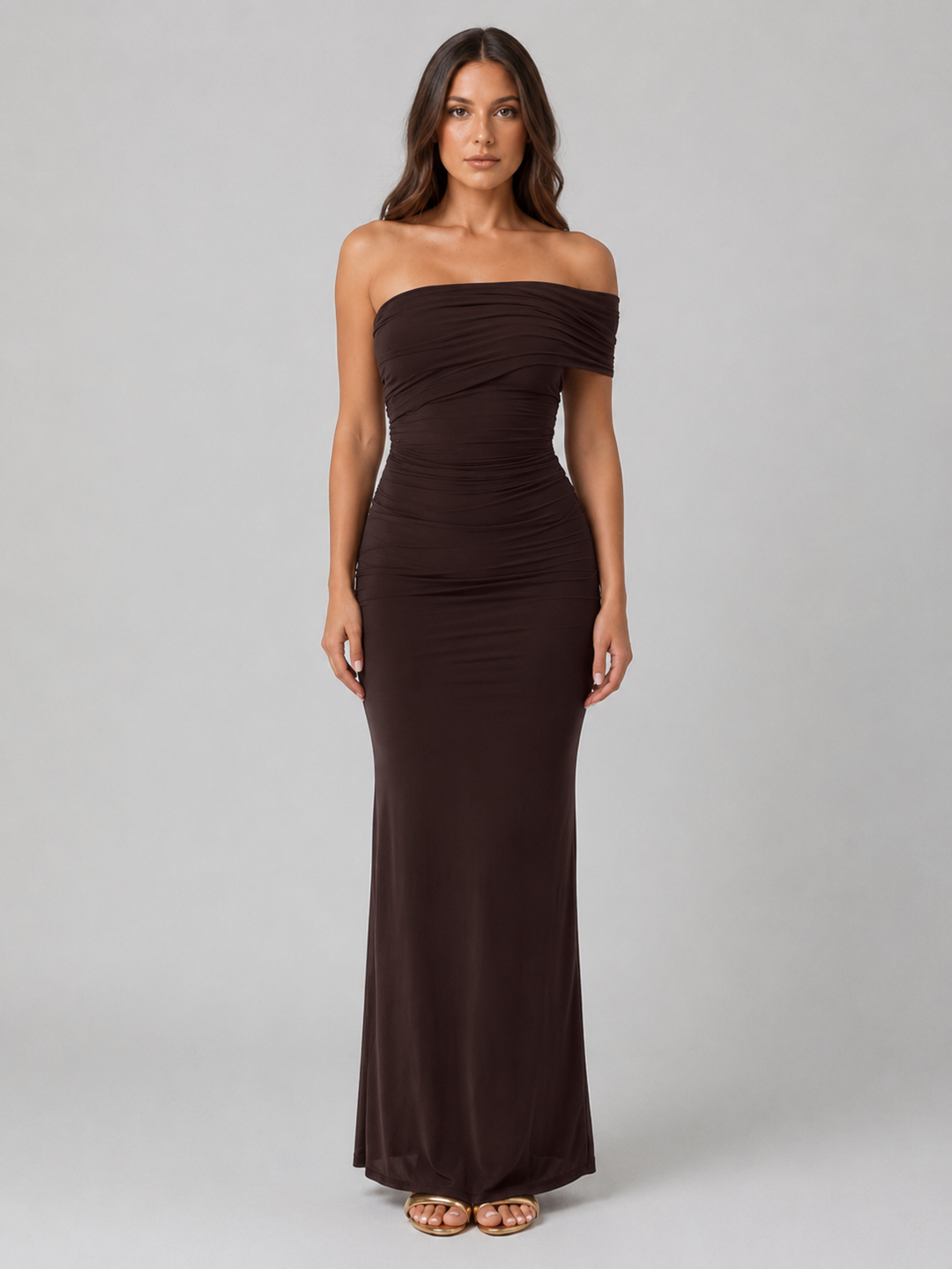 Women’s One-Shoulder Ruched Dress with Sculpted Silhouette