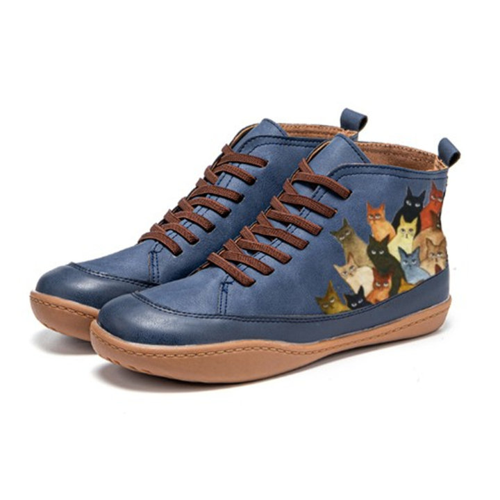 Women's Orthopaedic Boots with Cat Print for Everyday Wear