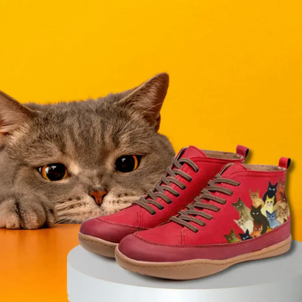 Women's Orthopaedic Boots with Cat Print for Everyday Wear