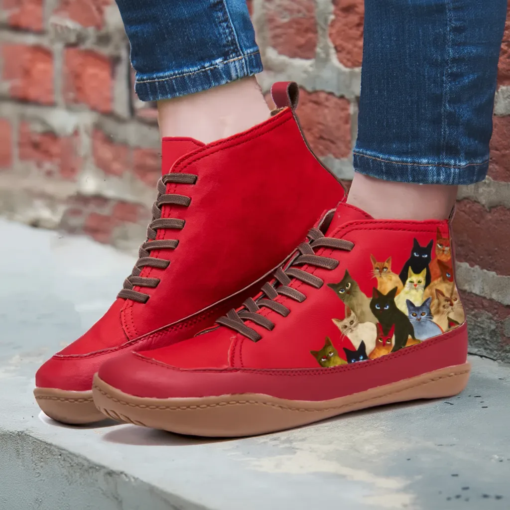 Women's Orthopaedic Boots with Cat Print for Everyday Wear