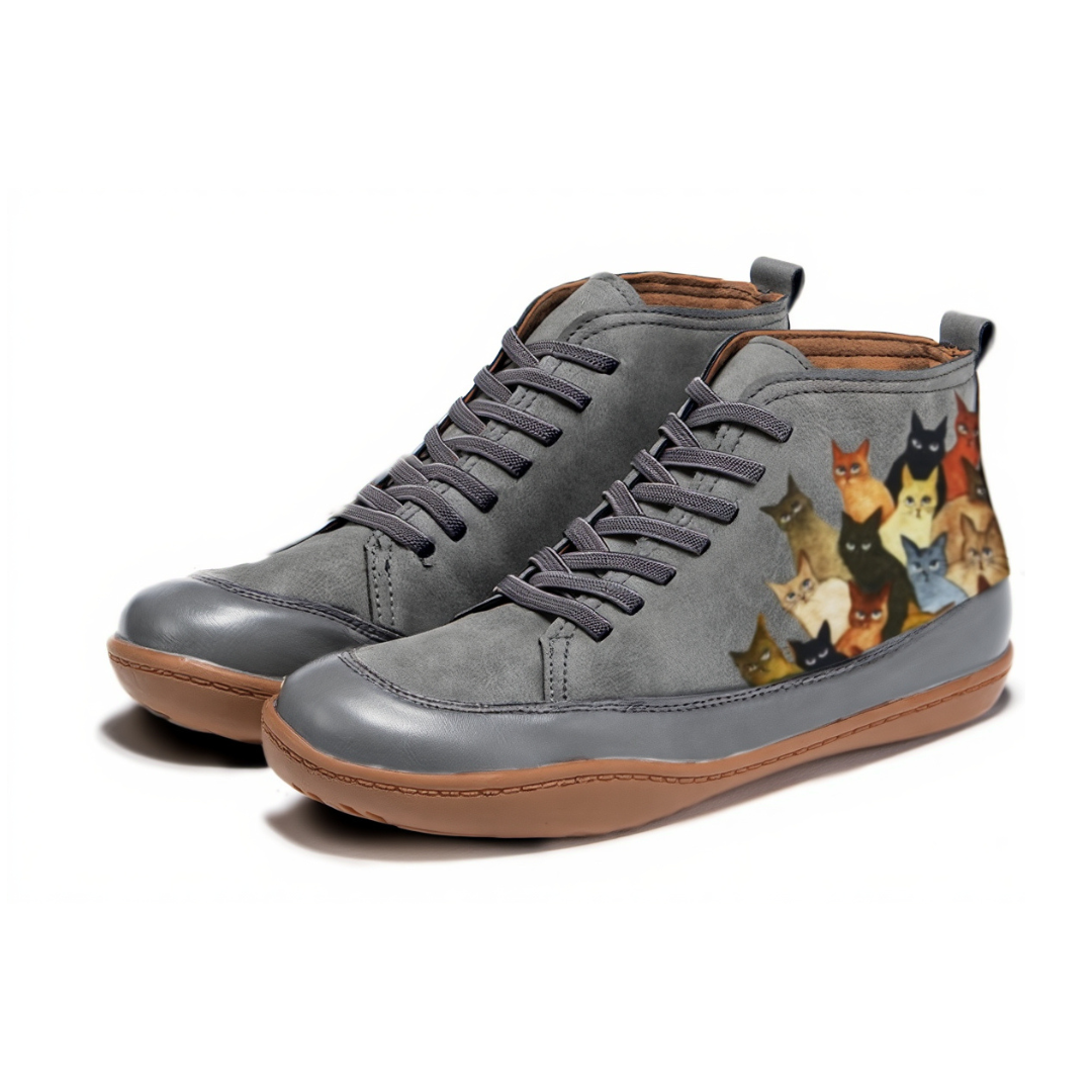 Women's Orthopaedic Boots with Cat Print for Everyday Wear
