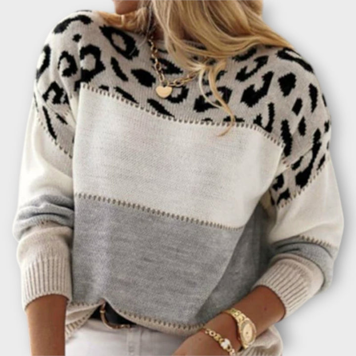 Women's Panther Print Jumper with Grey Knit for Winter