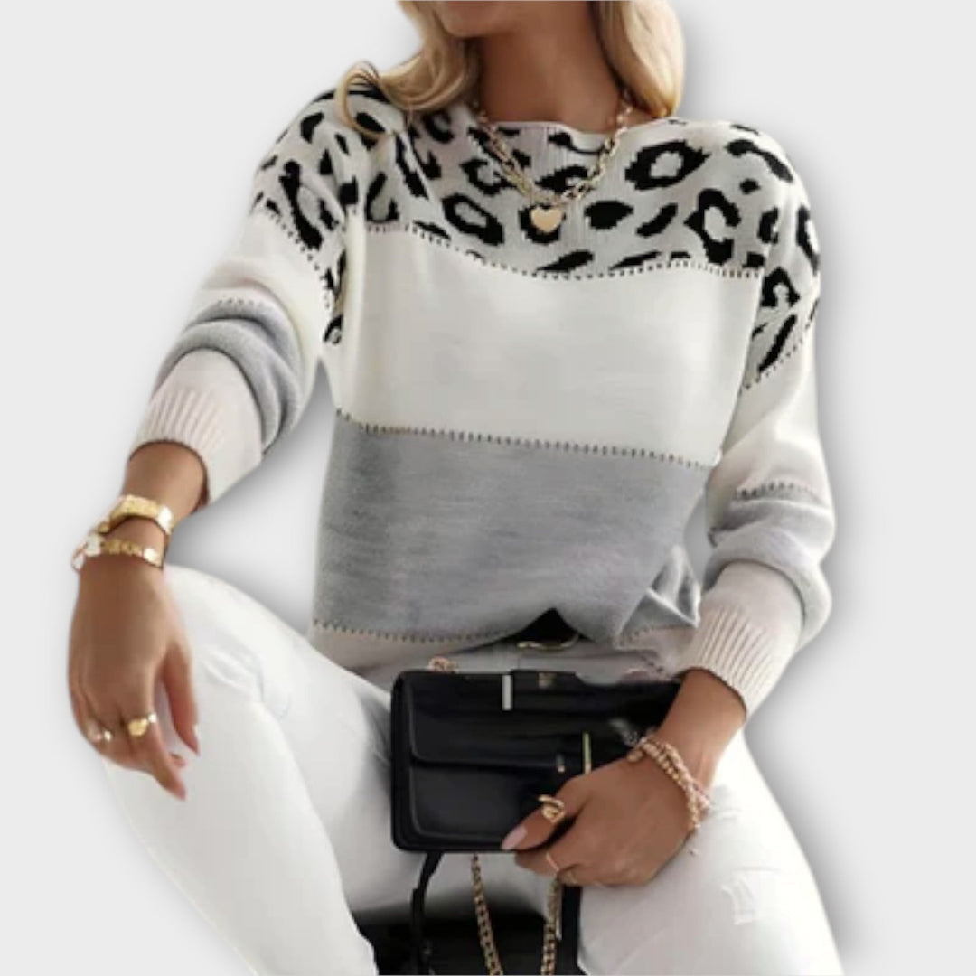Women's Panther Print Jumper with Grey Knit for Winter