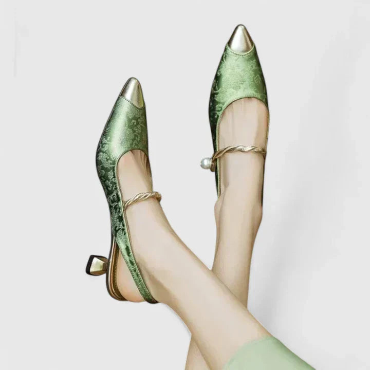 Women's Pearl-Strap Heels with Jacquard Texture for Evening