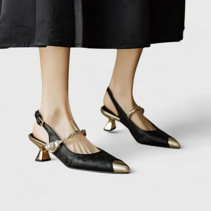 Women's Pearl-Strap Heels with Jacquard Texture for Evening