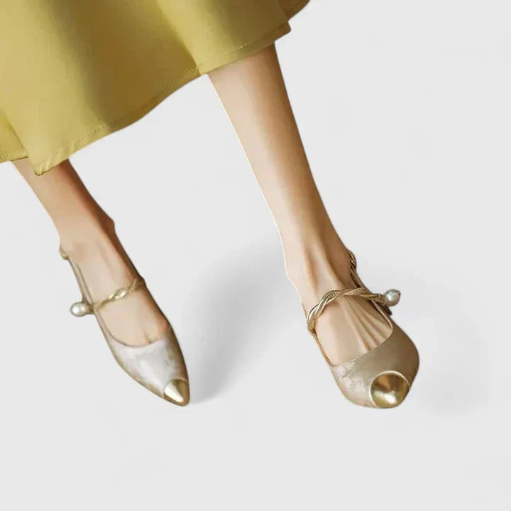 Women's Pearl-Strap Heels with Jacquard Texture for Evening