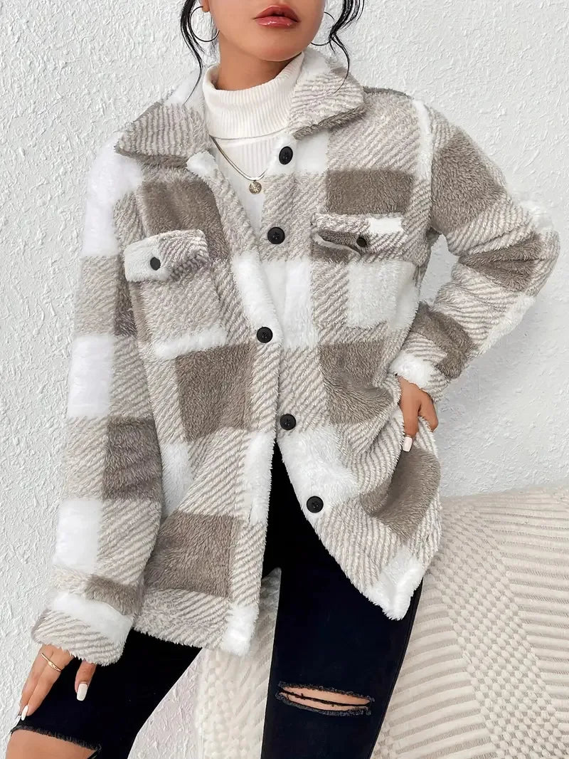 Women's Plaid Fleece Jacket with Flattering Fit Everyday