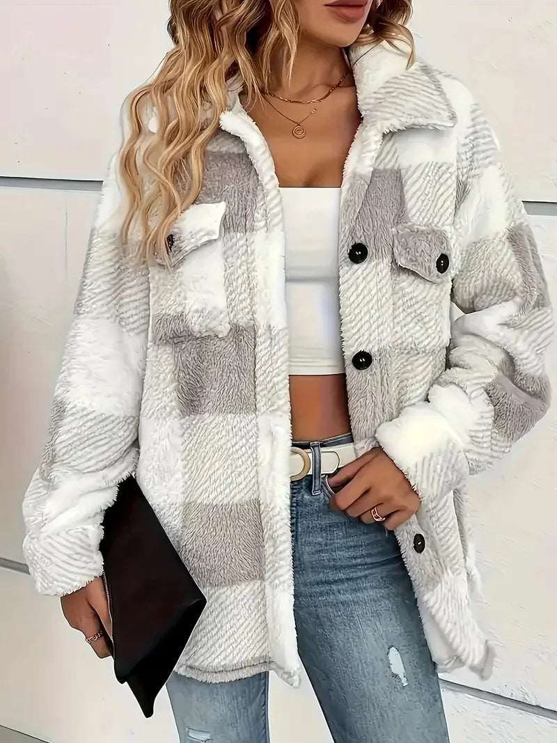 Women's Plaid Fleece Jacket with Flattering Fit Everyday