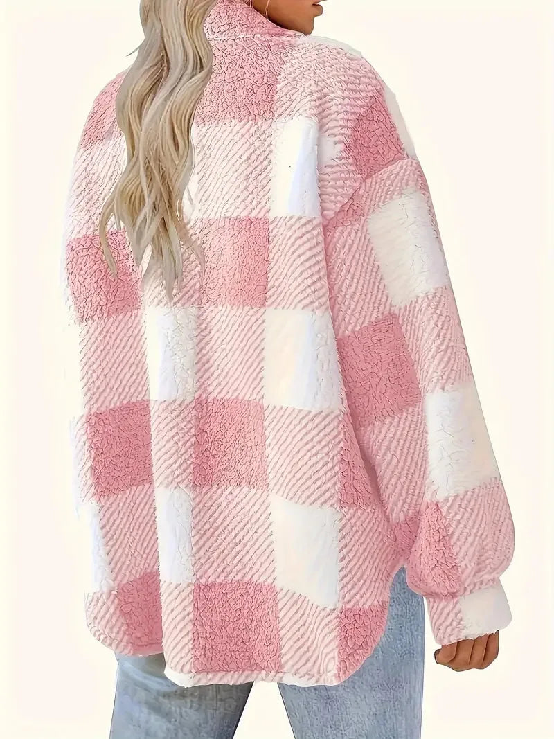 Women's Plaid Fleece Jacket with Flattering Fit Everyday