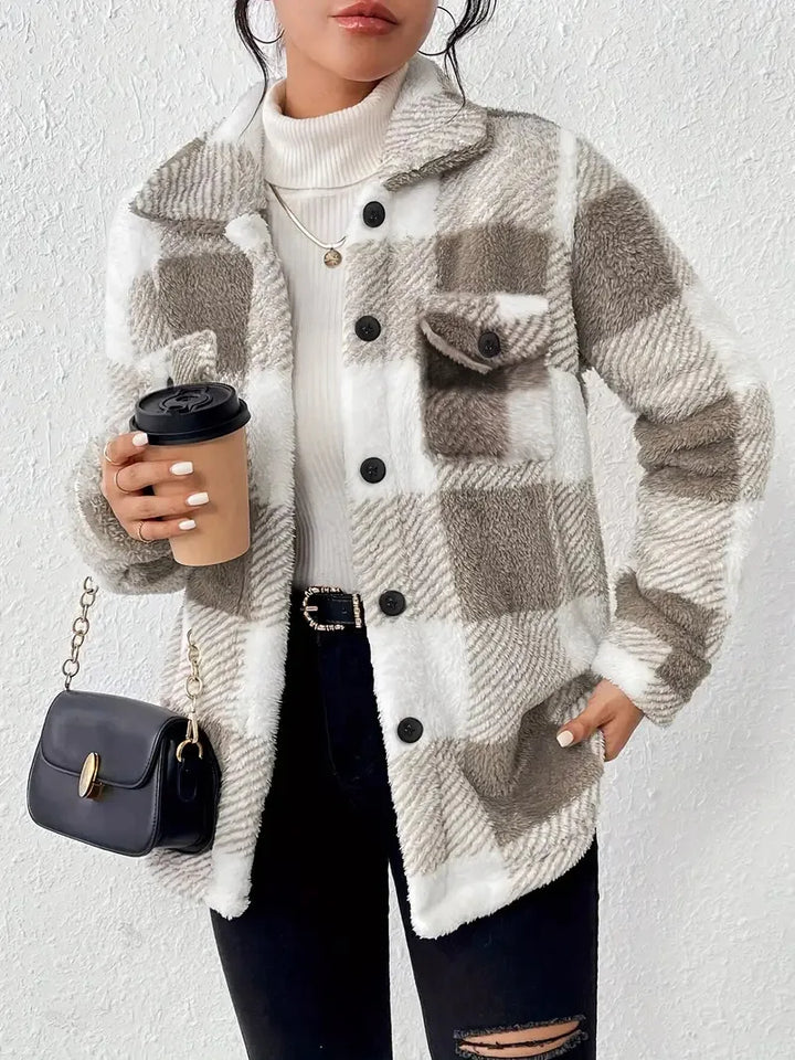 Women's Plaid Fleece Jacket with Flattering Fit Everyday