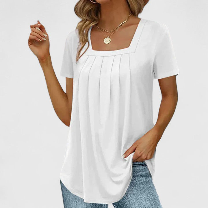 Women's Pleated Blouse with Square Neckline for Warm Days