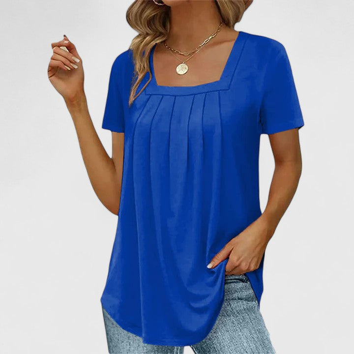 Women's Pleated Blouse with Square Neckline for Warm Days