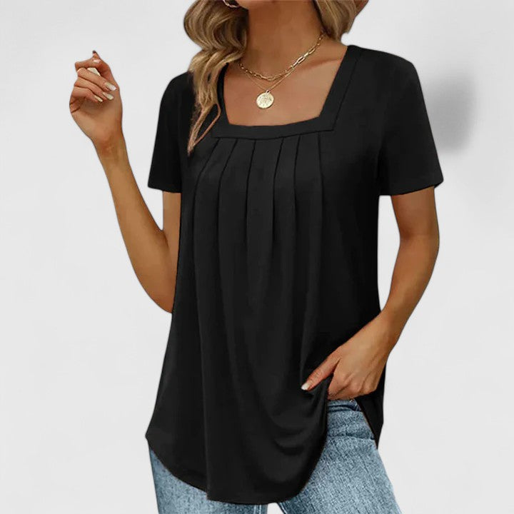 Women's Pleated Blouse with Square Neckline for Warm Days