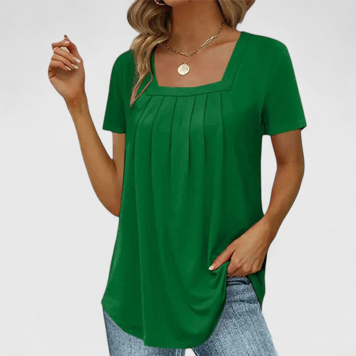 Women's Pleated Blouse with Square Neckline for Warm Days