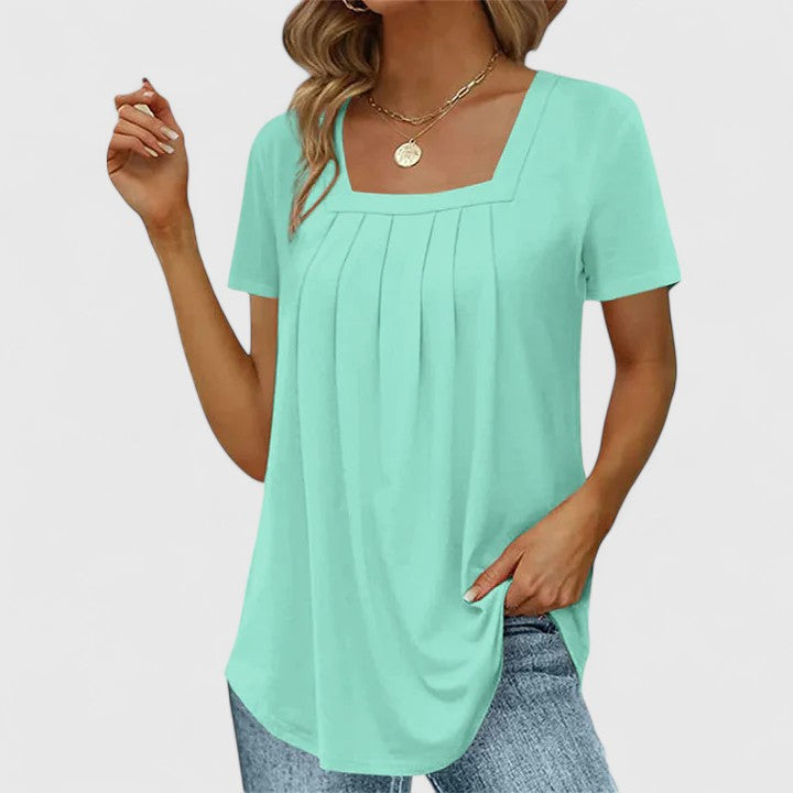 Women's Pleated Front Blouse with Square Neck for Work
