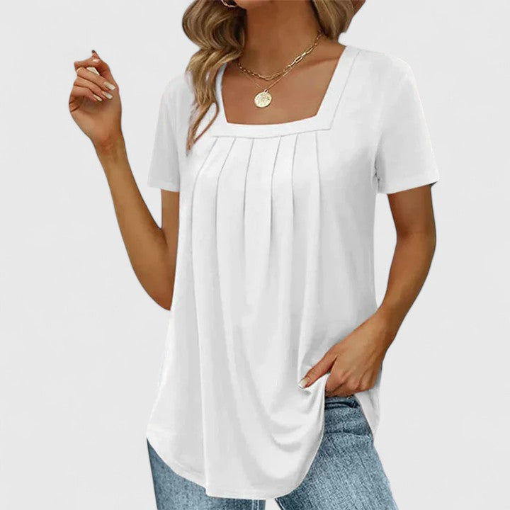 Women's Pleated Front Blouse with Square Neck for Work