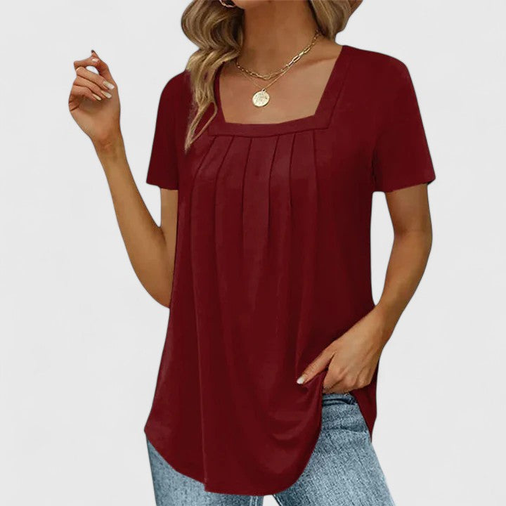 Women's Pleated Front Blouse with Square Neck for Work