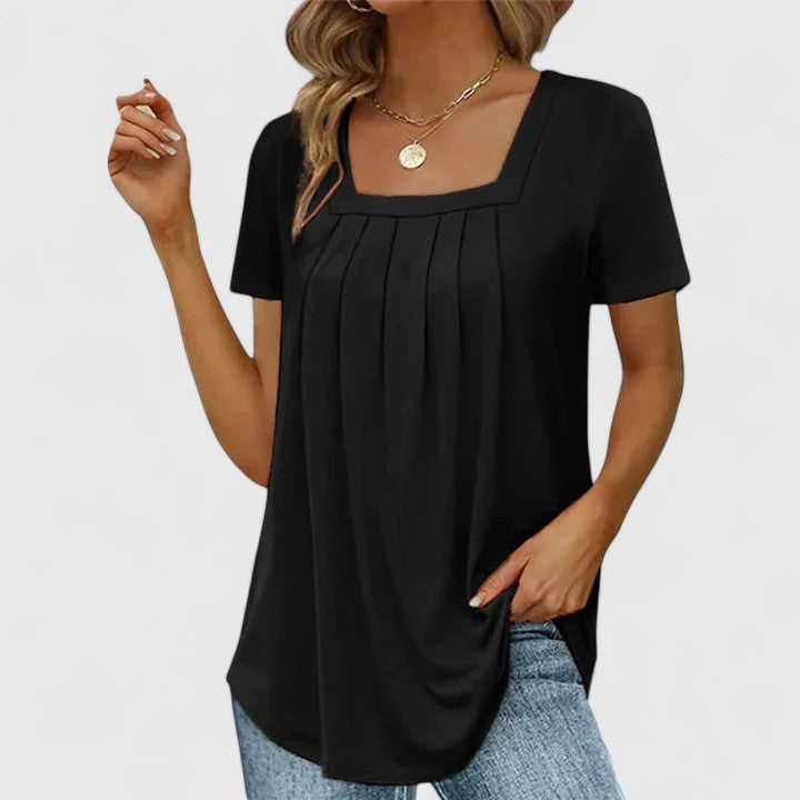 Women's Pleated Front Blouse with Square Neck for Work