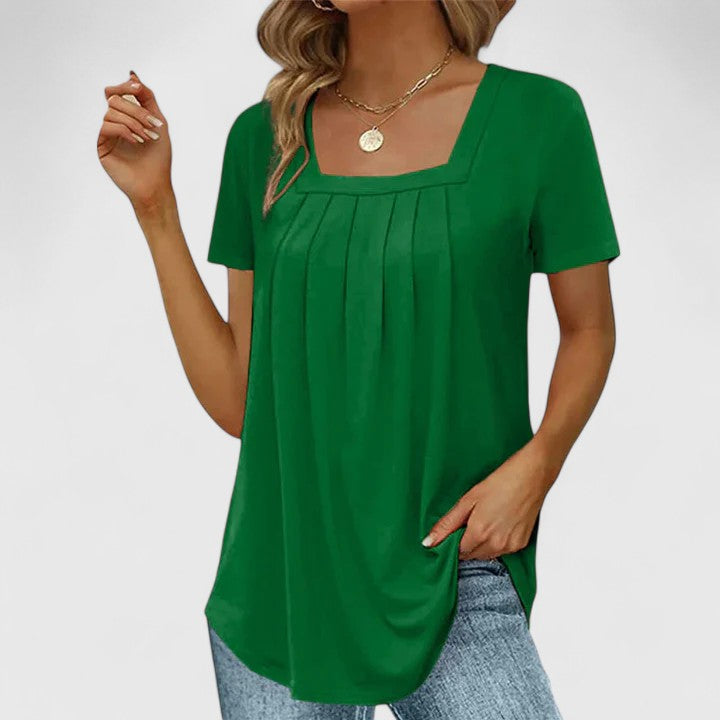 Women's Pleated Front Blouse with Square Neck for Work