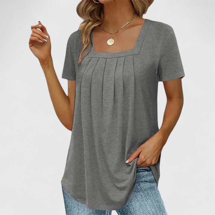 Women's Pleated Front Blouse with Square Neck for Work