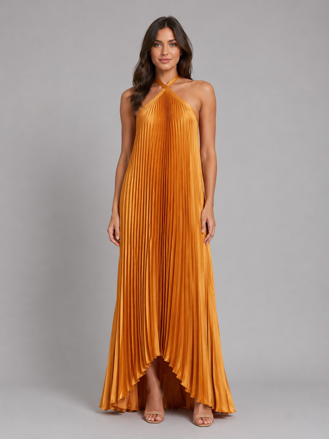 Women’s Pleated Halterneck Maxi Dress with Tie