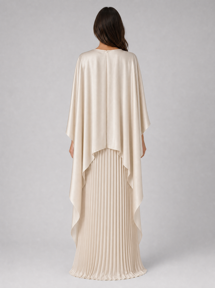 Women’s Pleated Maxi Dress with Cape Sleeves