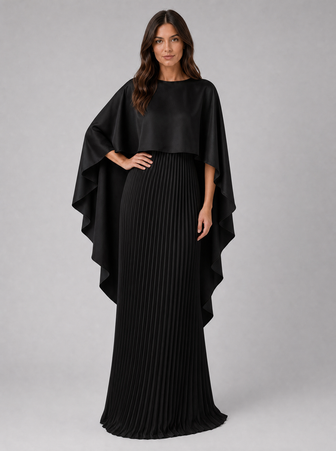 Women’s Pleated Maxi Dress with Cape Sleeves