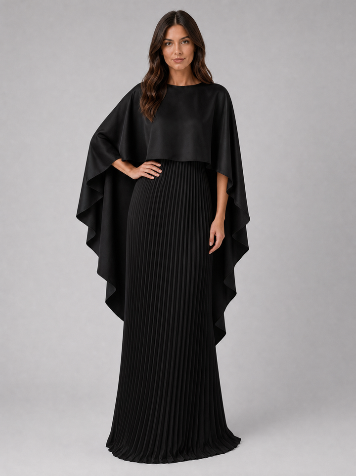 Women’s Pleated Maxi Dress with Cape Sleeves